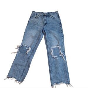 VERVET Frayed Hem Blue Jeans Ladies 26 HOLES Straight Leg MOM Weekends GRUNGE